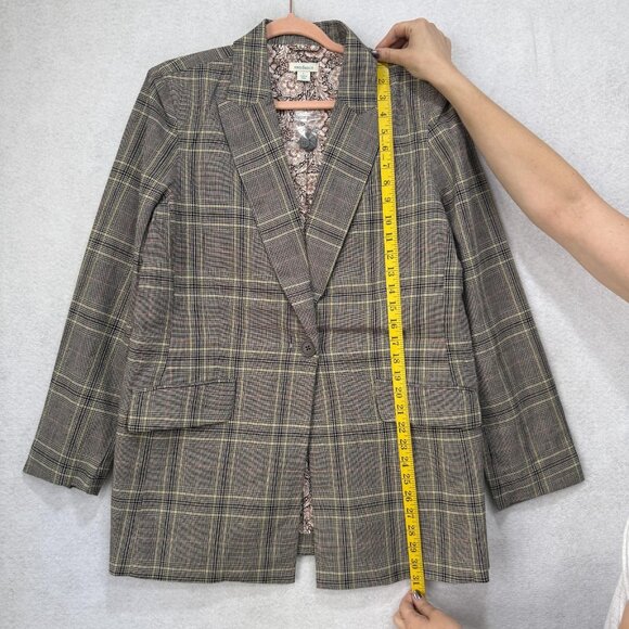 Sundance Blazer Womens Large Gray Glen Plaid Linen Cotton Blend 1 Button Jacket - Picture 6 of 11